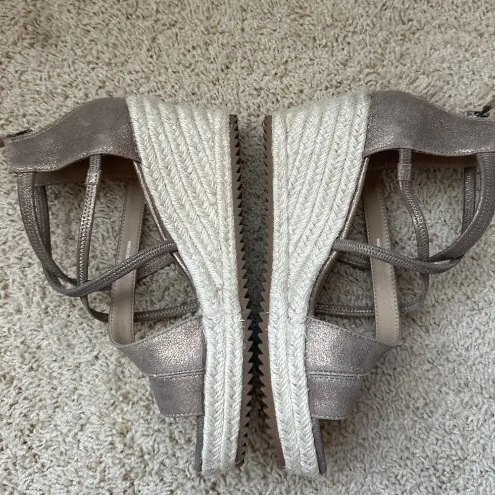 Eileen Fisher Wanda‎ Metallic Leather Espadrille Wedge Sandals - Size 6.5